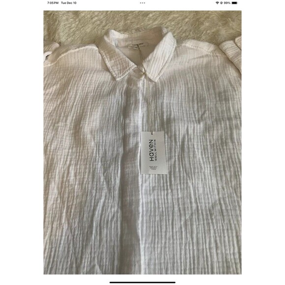 Haven Well Within Womens Lg White Long Sleeve Buttondown Shirt/Beach Coverup NEW - Picture 3 of 8